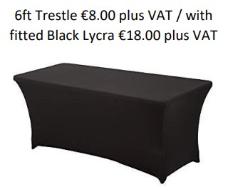Trestle Table with Lycra Corporate Hospitality Furniture Hire Meath